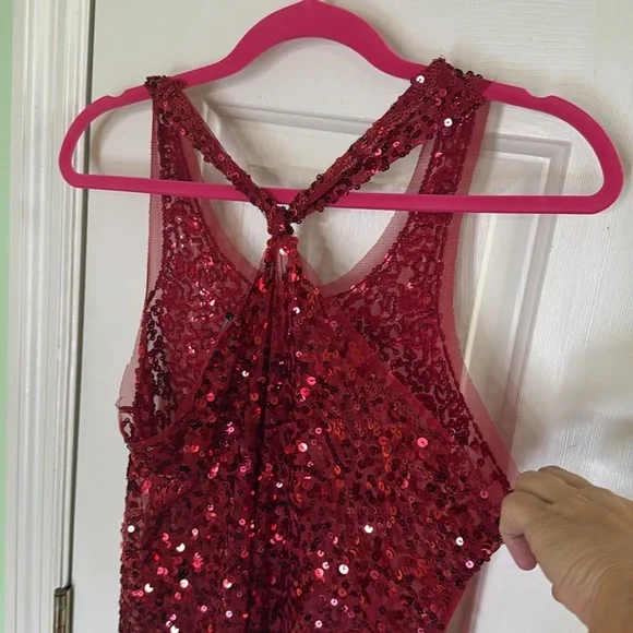 Wet Seal Red Sequined Shiny Sparkly Mesh Racer Back Tank Top Holidays Size XL - Picture 6 of 8